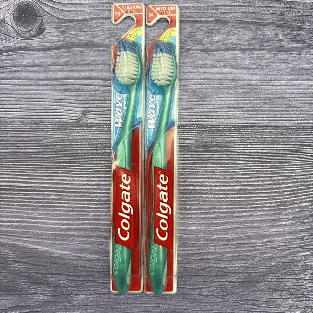 2x Colgate Wave Comfort Fit FULL Head MEDIUM 54 Toothbrush Curved Cleaning Tip